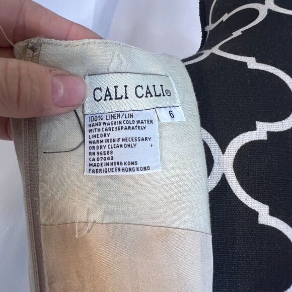 Cali Cali Beige 100% Linen Sleeveless Embroidered Hem Sheath Dress Size 6 - Picture 7 of 8